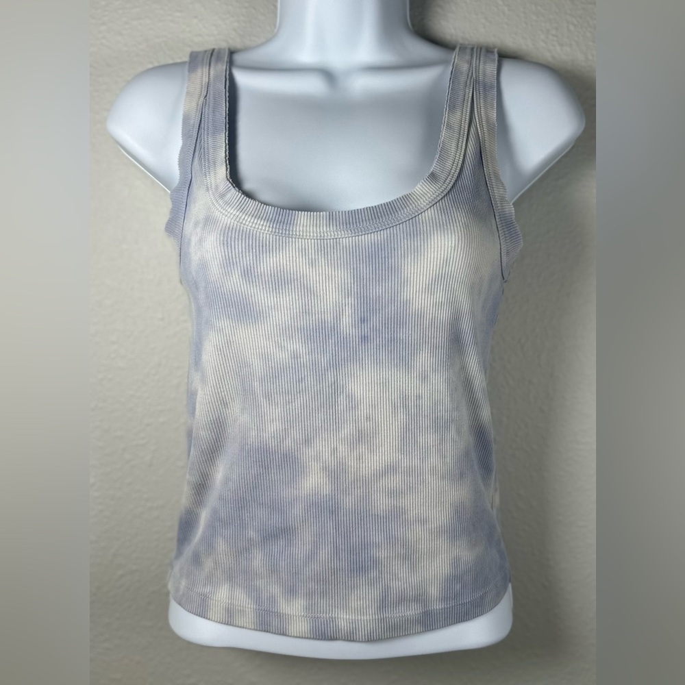 Arizona Women’s Blue White Tie Dye Ribbed Crop  Tank Top Size Small